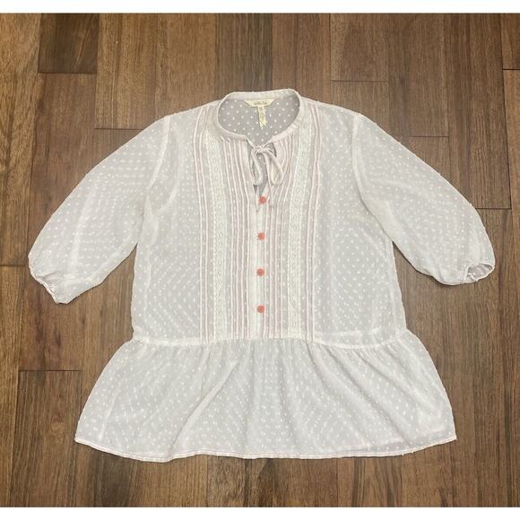 Matilda Jane Tops - MATILDA JANE Large IVORY EYELET COTTON LINED BLOUSE WOMEN'S Boho